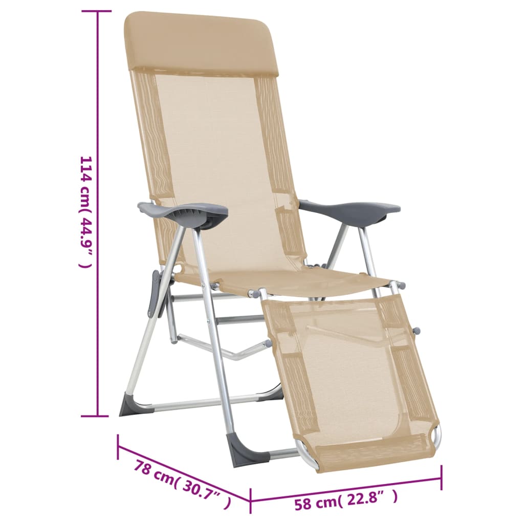 Sillas de camping plegables reposapiés 2 uds textilene crema