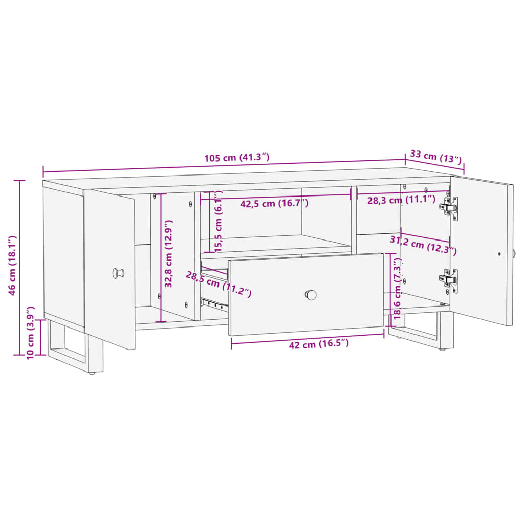 Recycling Holz und Sperrholz -TV -Möbel 105x33.5x46cm