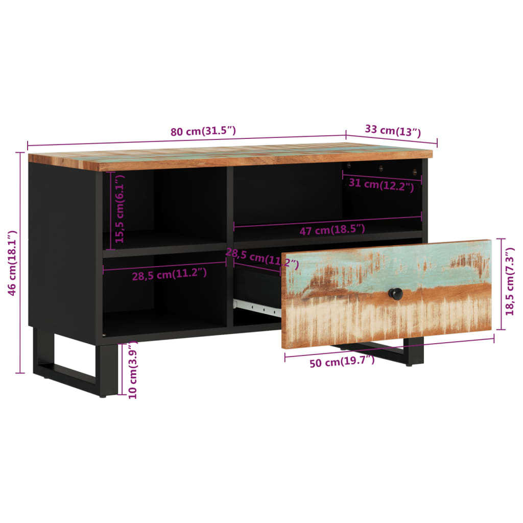 TV furniture Recycled wood and engineering wood 80x33x46cm