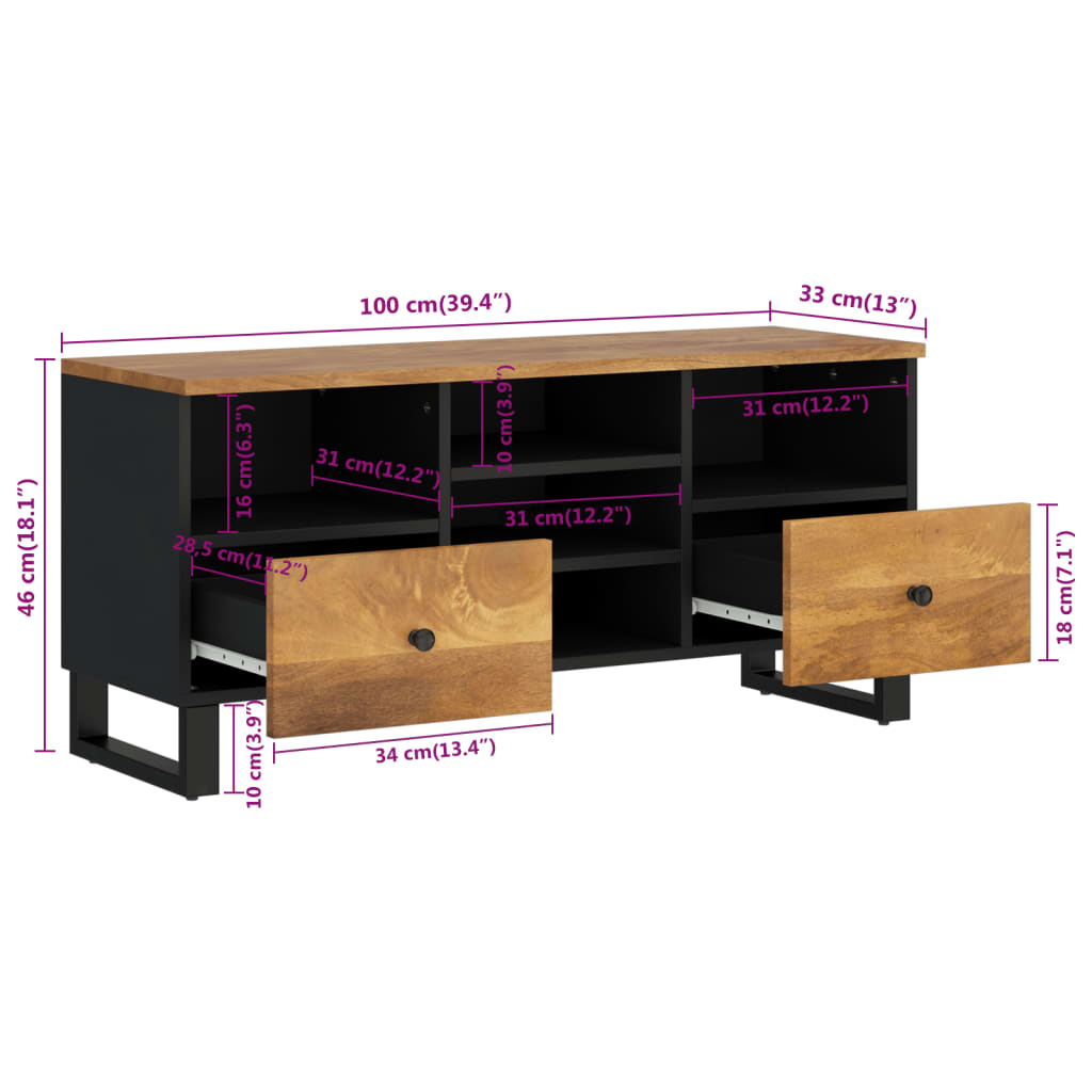 TV furniture Mango and engineering wood 100x33x46 cm