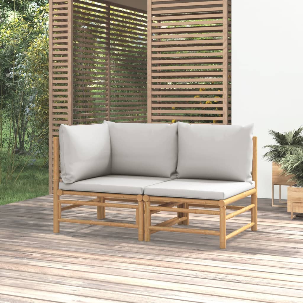 Vetonek Set de muebles de jardín 2 piezas bambú y cojines gris claro