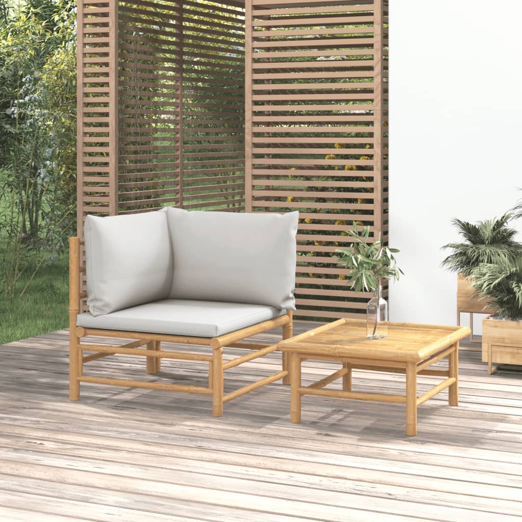 Vetonek Set de muebles de jardín 2 piezas bambú y cojines gris claro