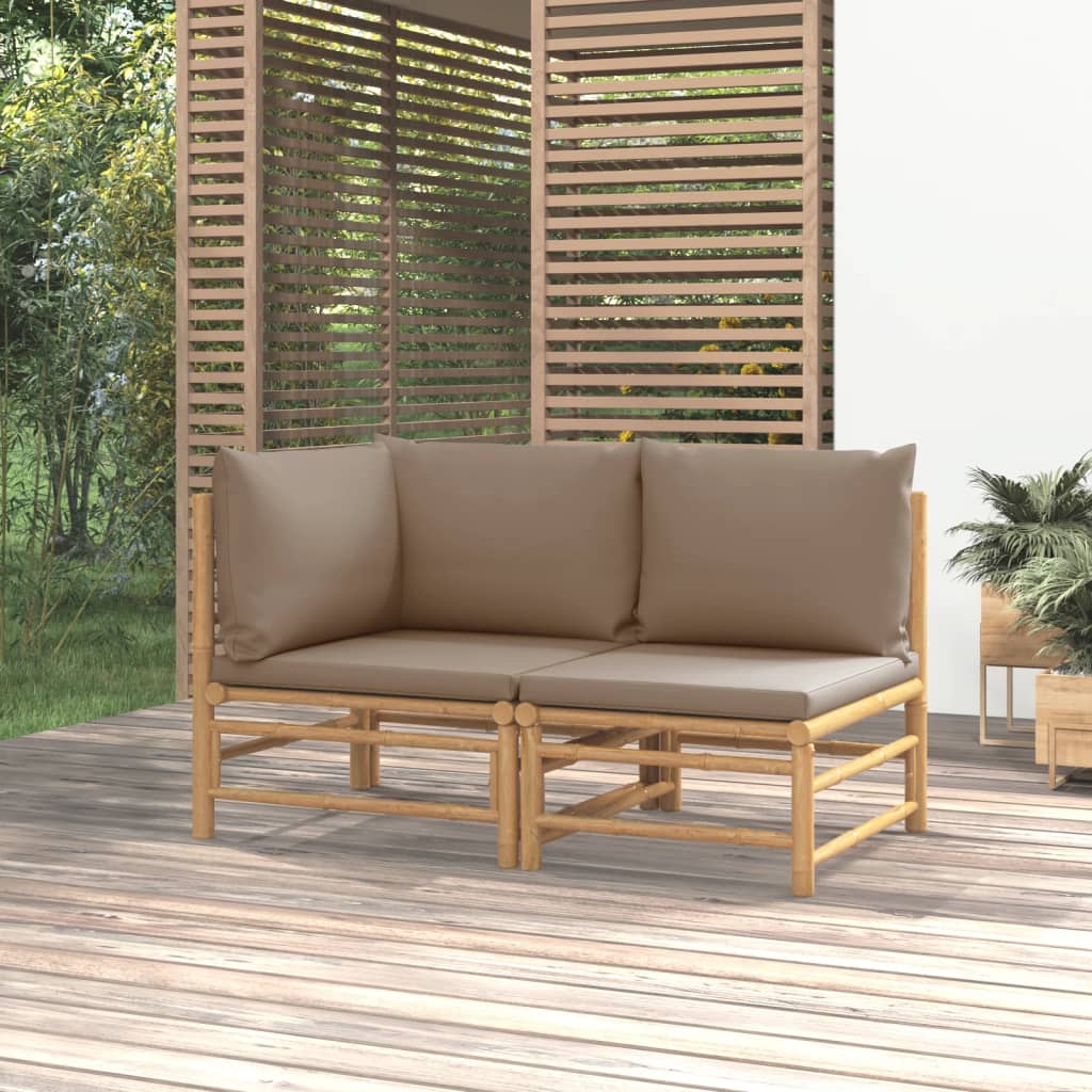 Vetonek Set de muebles de jardín 2 piezas bambú y cojines gris taupe