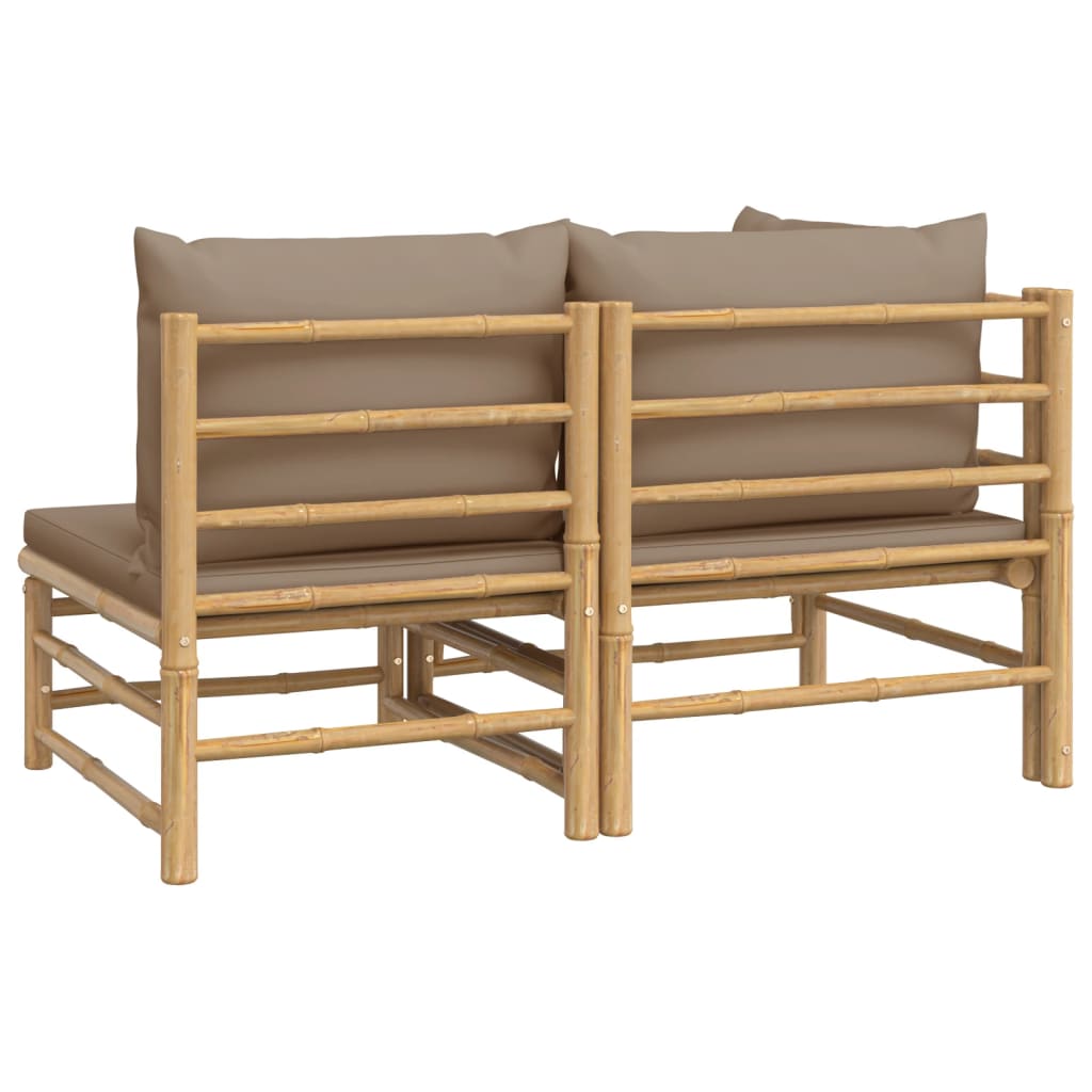 Set de muebles de jardín 2 piezas bambú y cojines gris taupe vidaXL