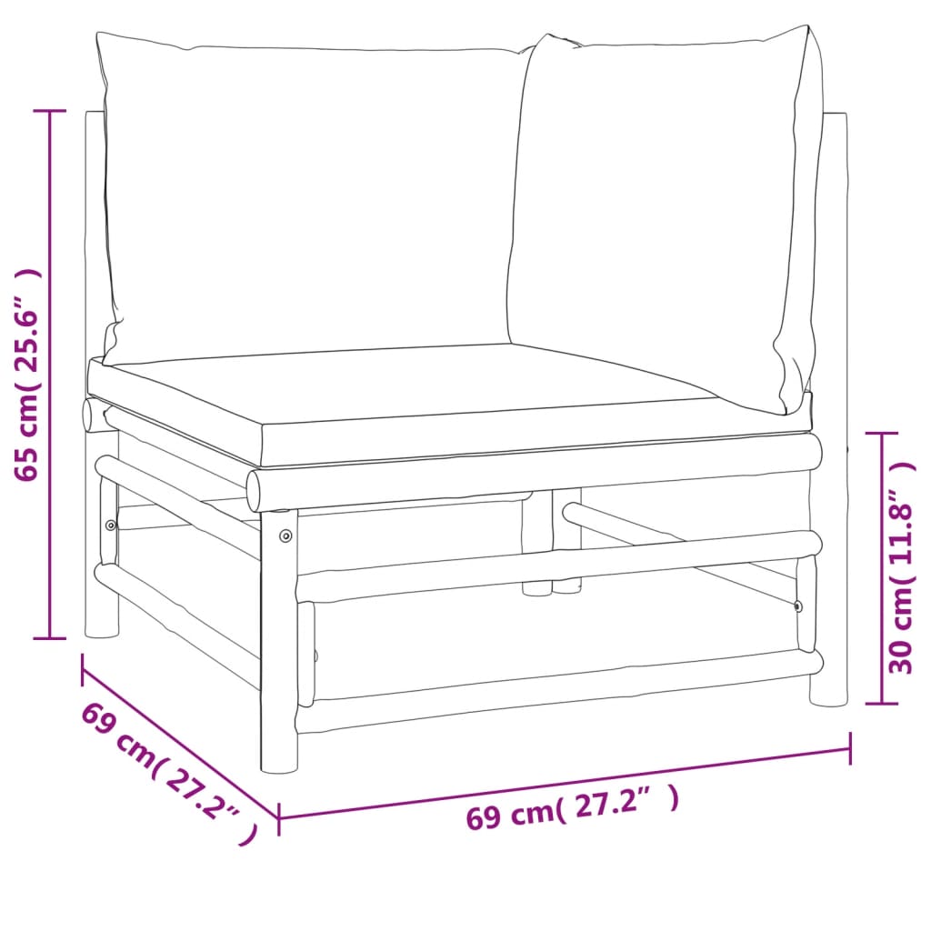 Set de muebles de jardín 2 piezas bambú y cojines gris taupe vidaXL