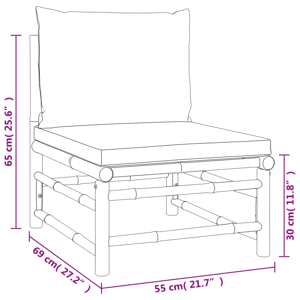 Set de muebles de jardín 2 piezas bambú y cojines gris taupe vidaXL