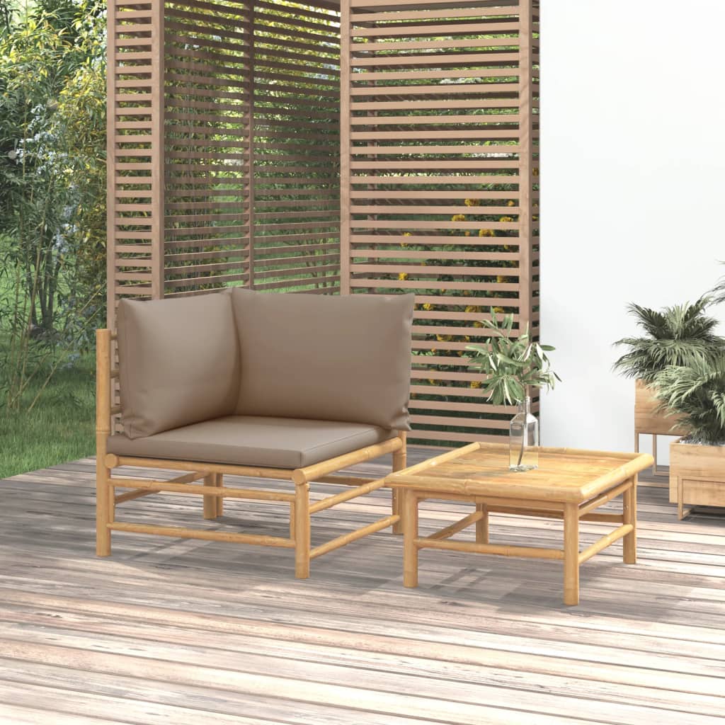 Vetonek Set de muebles de jardín 2 piezas bambú y cojines gris taupe