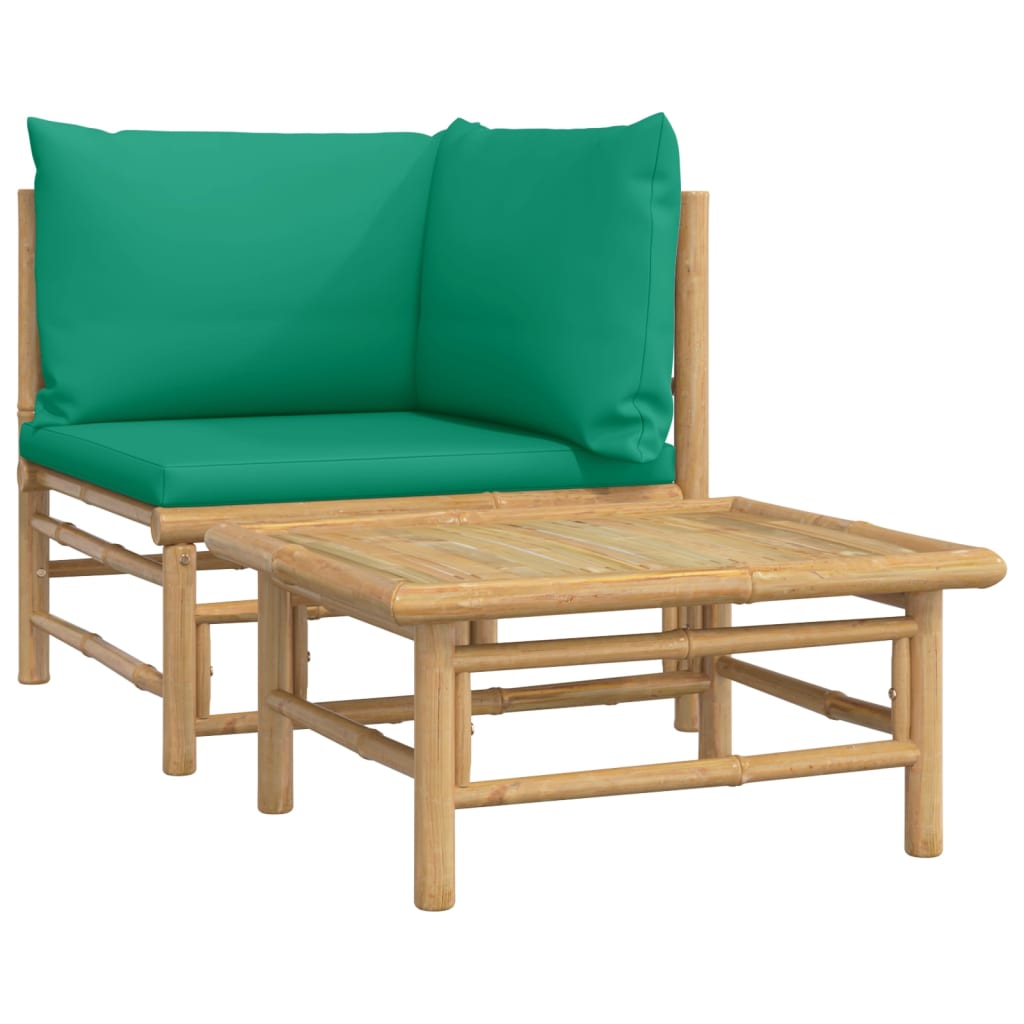 Set de muebles de jardín 2 piezas bambú con cojines verde vidaXL