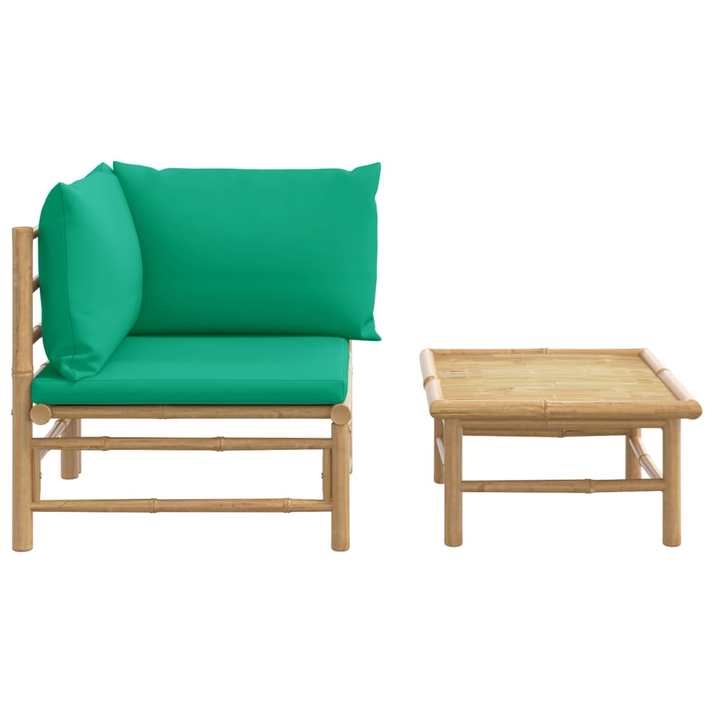 Set de muebles de jardín 2 piezas bambú con cojines verde vidaXL