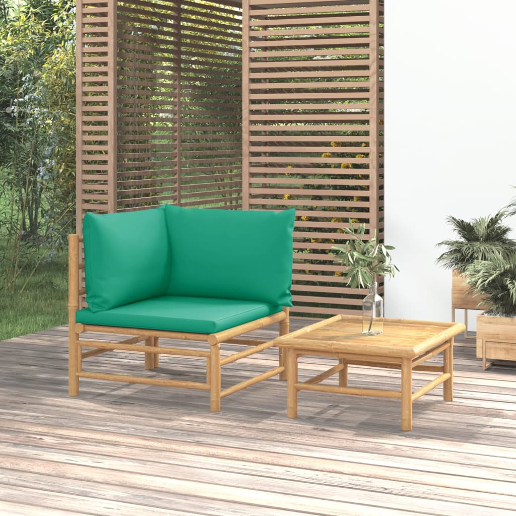 Vetonek Set de muebles de jardín 2 piezas bambú con cojines verde