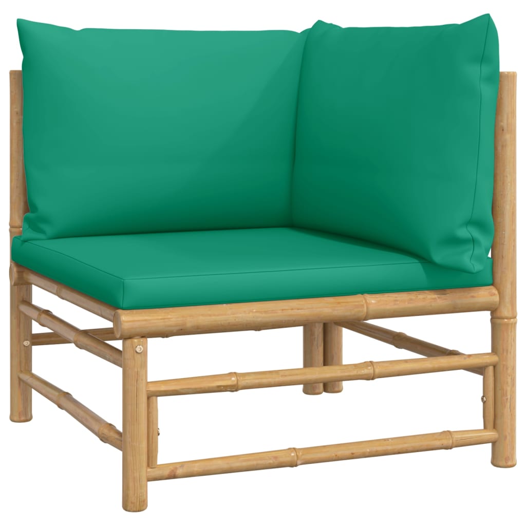 Set de muebles de jardín 2 piezas bambú con cojines verde vidaXL