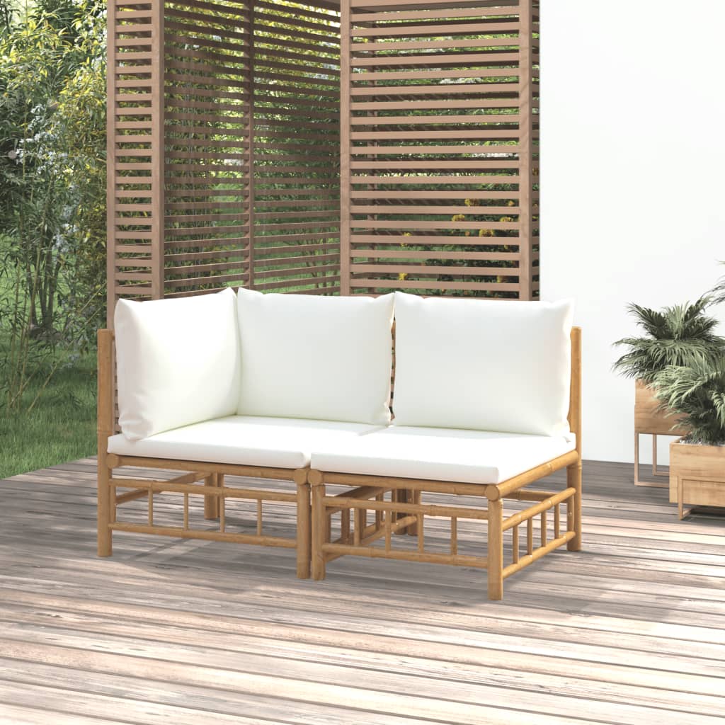 Vetonek Set de muebles de jardín 2 piezas bambú y cojines blanco crema