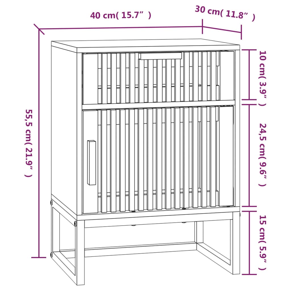 Mesita noche madera y hierro blanco 40x30x55,5 cm - Vetonek