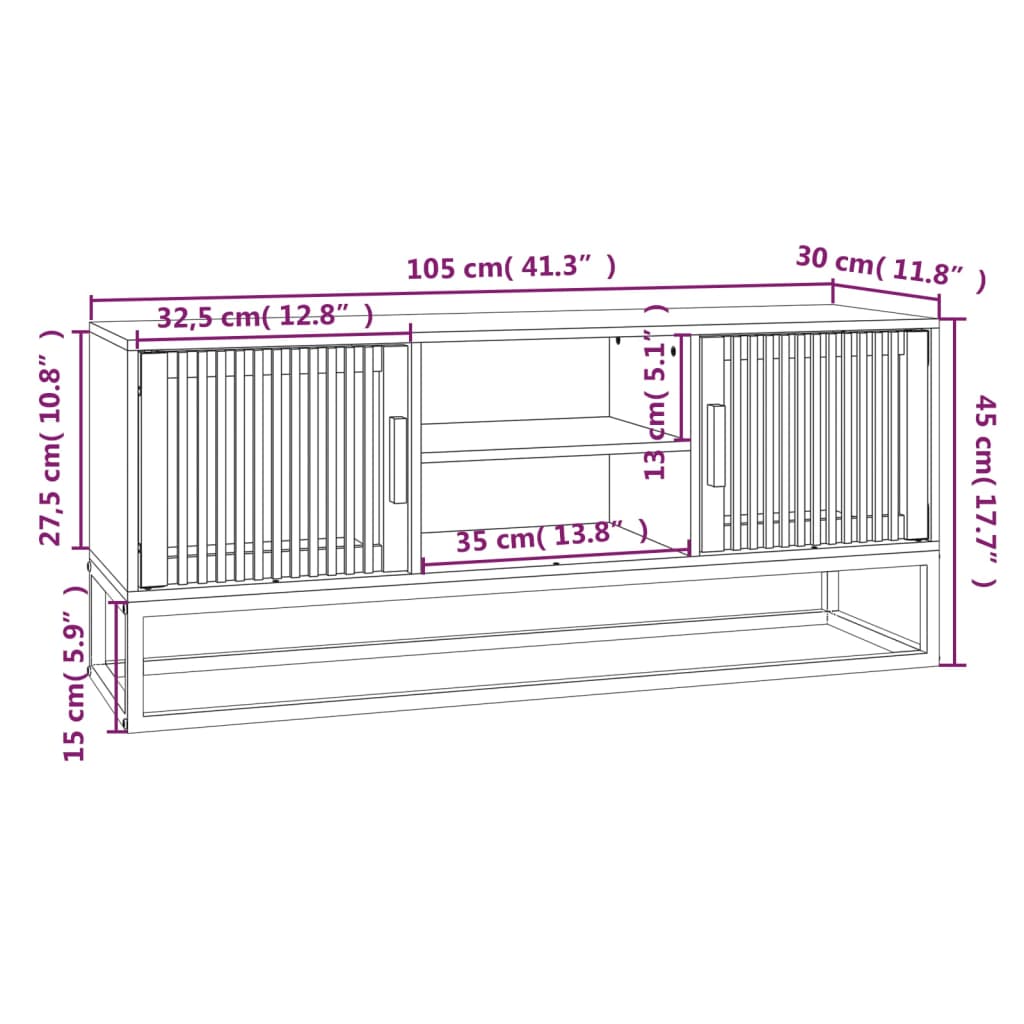 Mueble de TV hierro y madera negro 105x30x45 cm