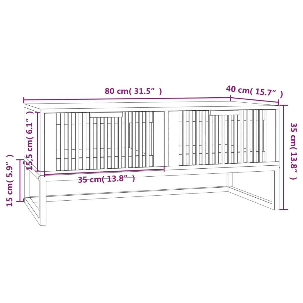 Mesa de centro hierro y madera 80x40x35 cm