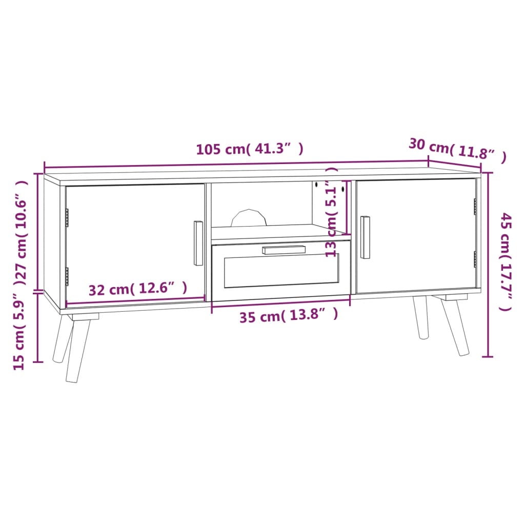 Meubles de télévision avec portes en bois 105x30x45 cm