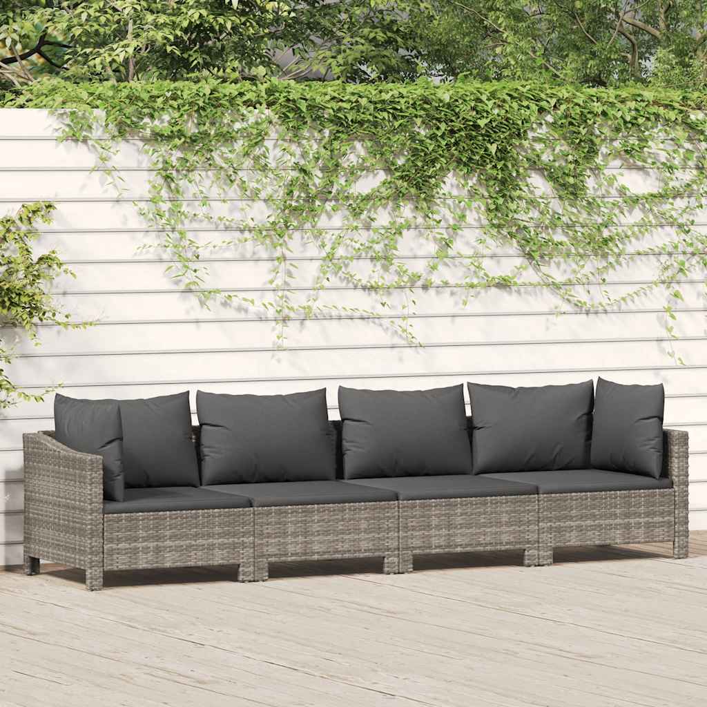 Vetonek Set de muebles de jardín 4 pzas y cojines ratán sintético gris