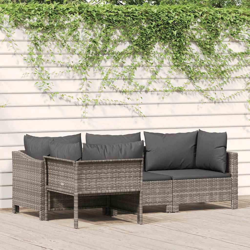 Vetonek Set de muebles de jardín 4 pzas y cojines ratán sintético gris