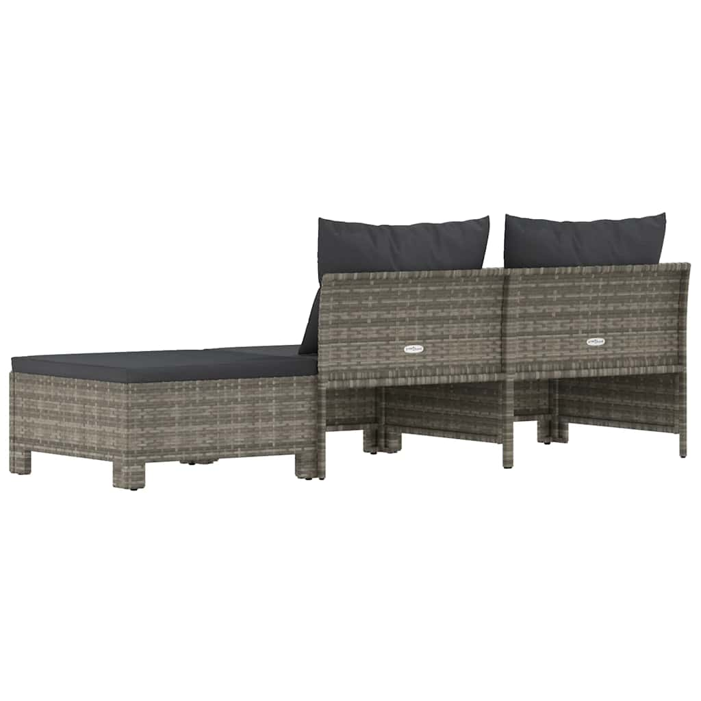 Set de muebles de jardín 3 pzas y cojines ratán sintético gris vidaXL