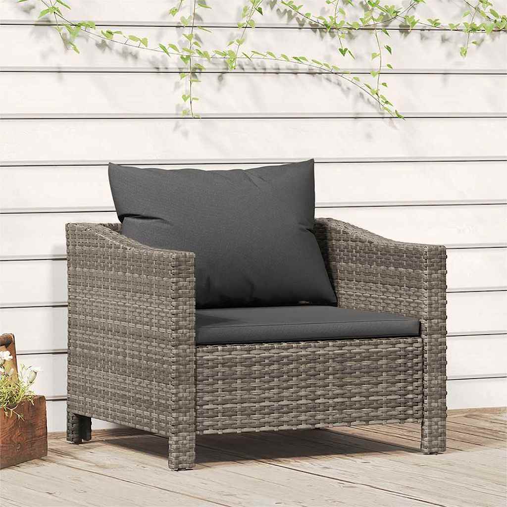 Vetonek Sillón de jardín con cojín ratán sintético gris