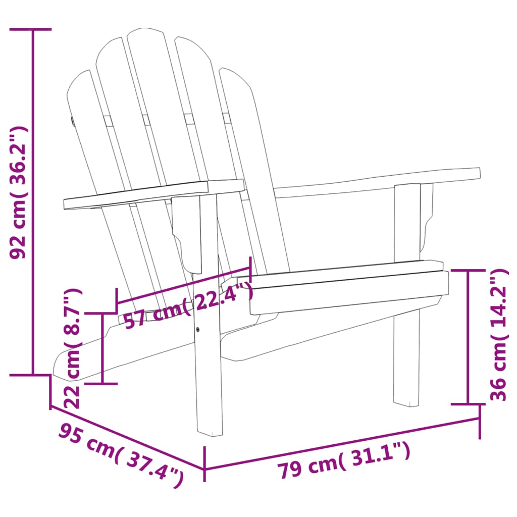 Sillas jardín 2 uds Adirondack madera maciza teca 77x91x95 cm vidaXL