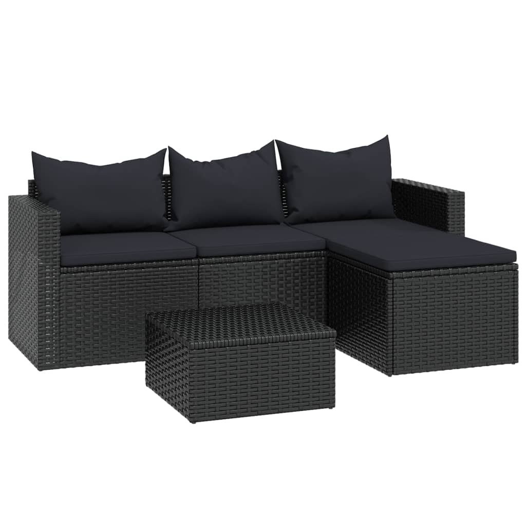 Juego de muebles de jardín de ratán PE modular negro