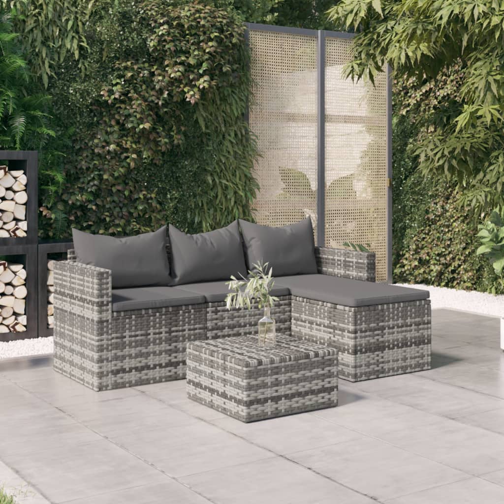 Vetonek Set de muebles de jardín 3 pzas y cojines ratán sintético gris