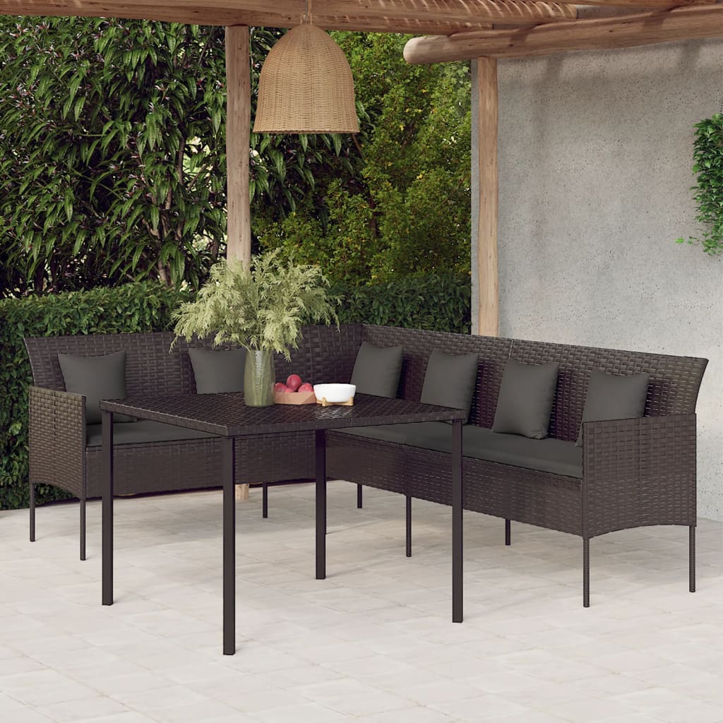 Vetonek Set comedor de jardín 2 pzas con cojines ratán sintético negro