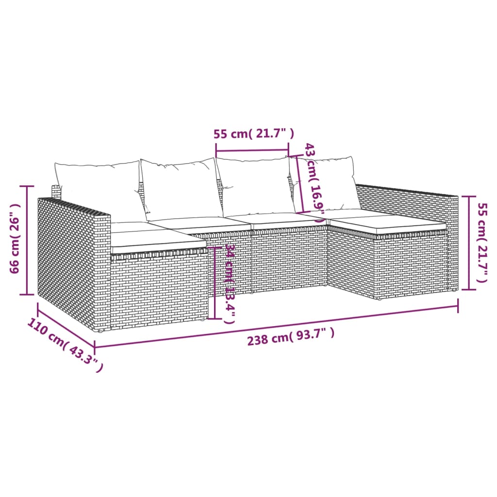 Set de muebles de jardín 2 pzas y cojines ratán sintético negro vidaXL