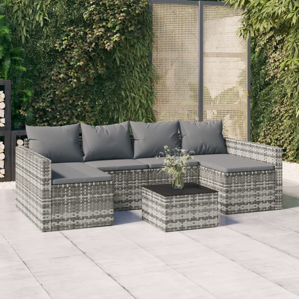 Vetonek Set de muebles de jardín 2 pzas cojines ratán sintético gris