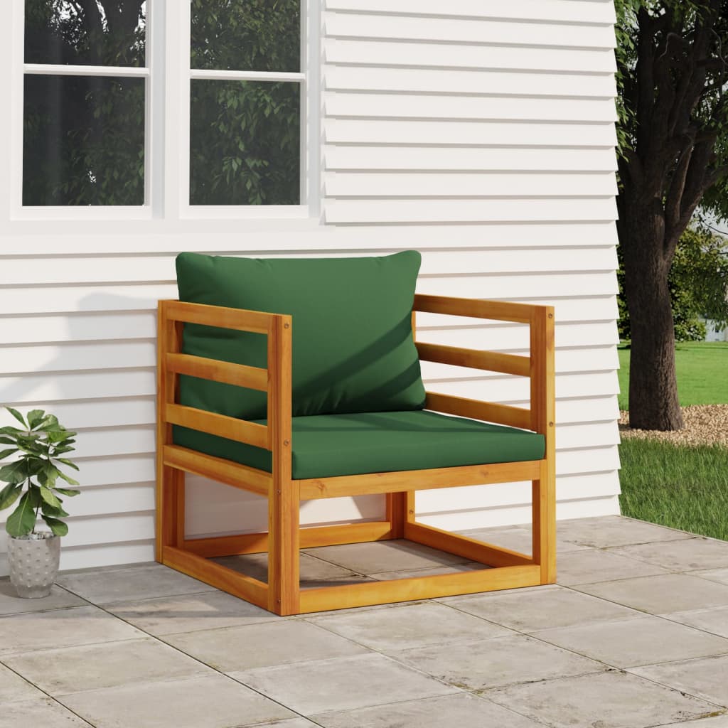 Vetonek Sillón de jardín madera maciza acacia con cojines verde