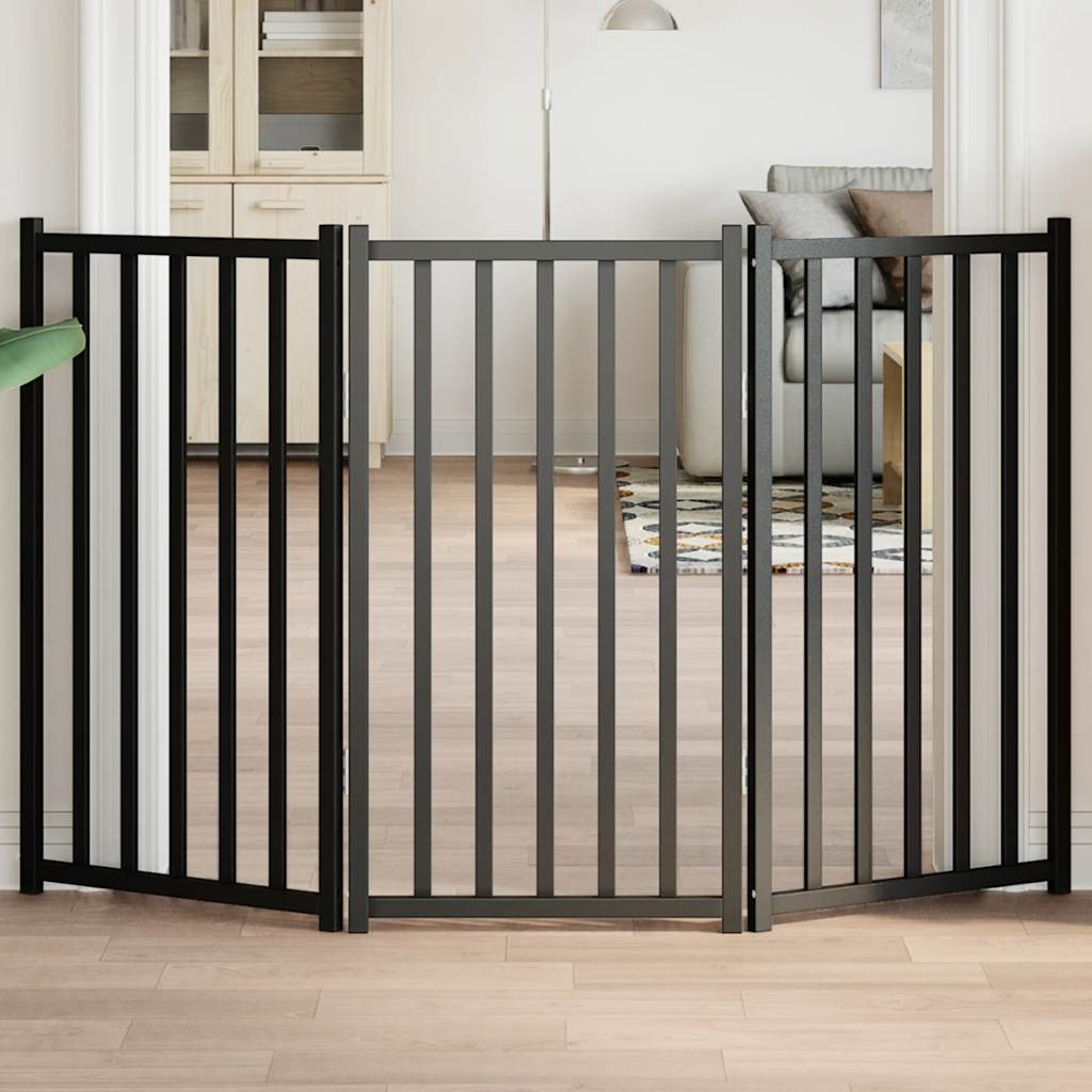 Vetonek Puerta de perros plegable 3 paneles madera abeto negro 150 cm