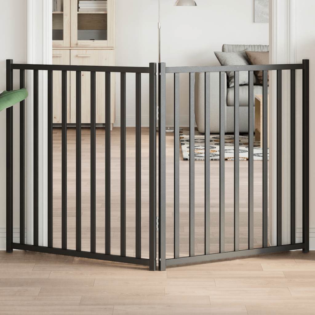 Vetonek Puerta de perros plegable 2 paneles madera abeto negro 160 cm