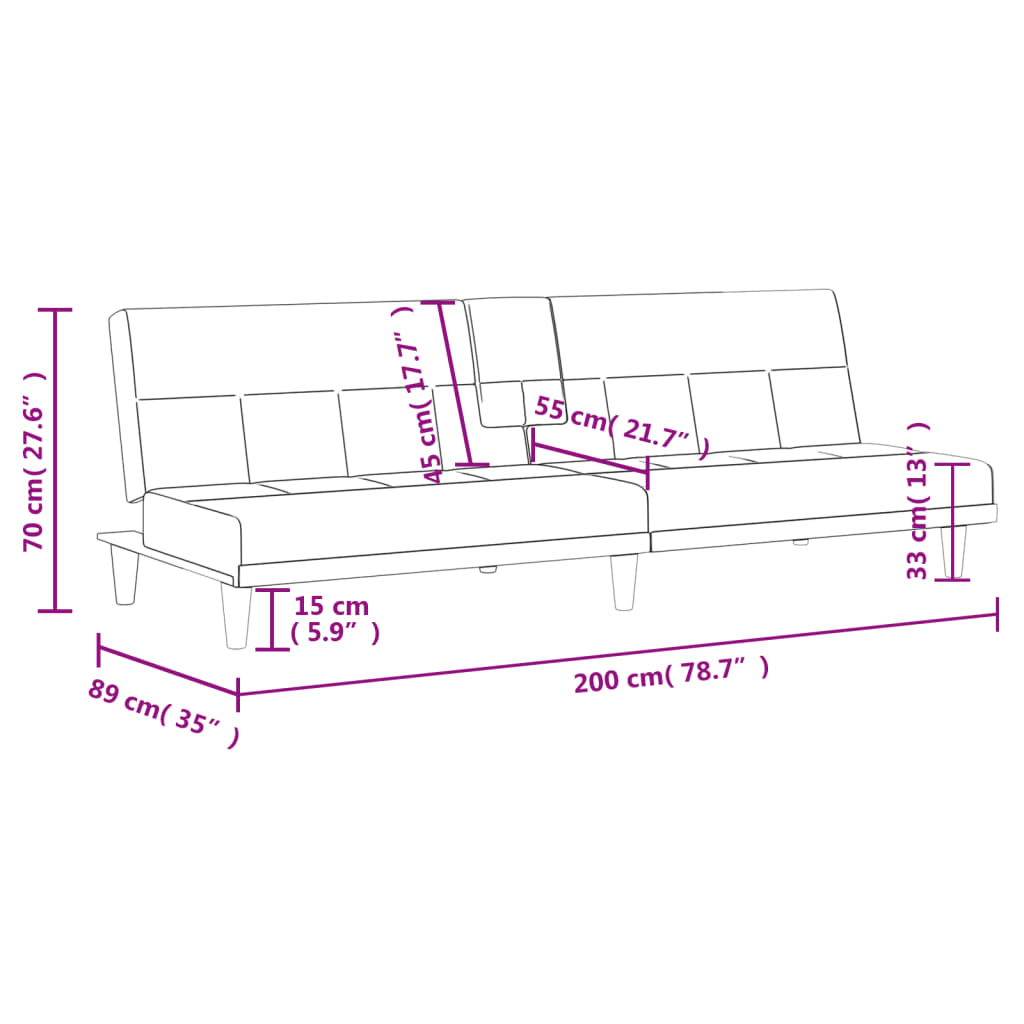 Sofá cama con portavasos tela negro vidaXL