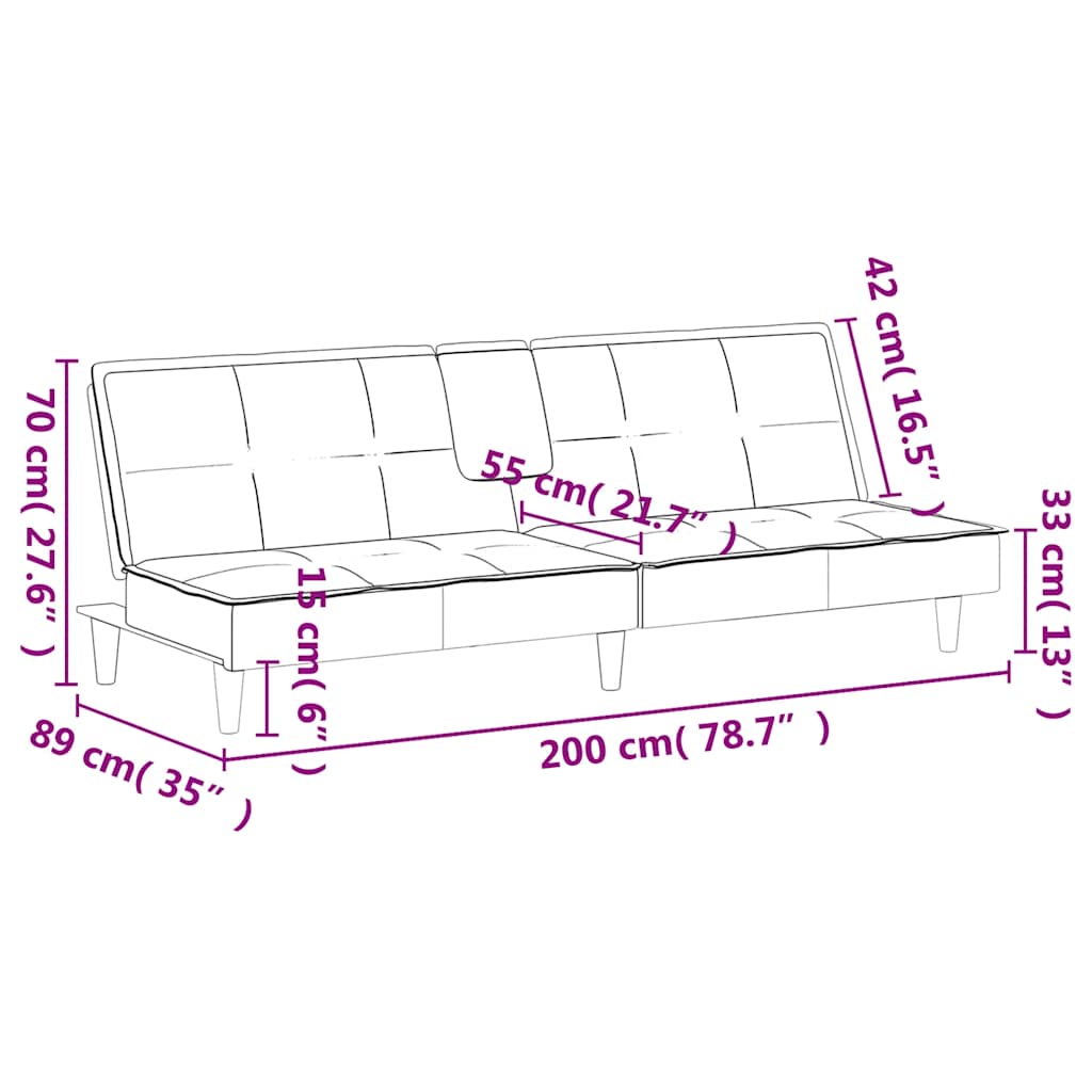 Sofá cama con portavasos terciopelo gris claro vidaXL