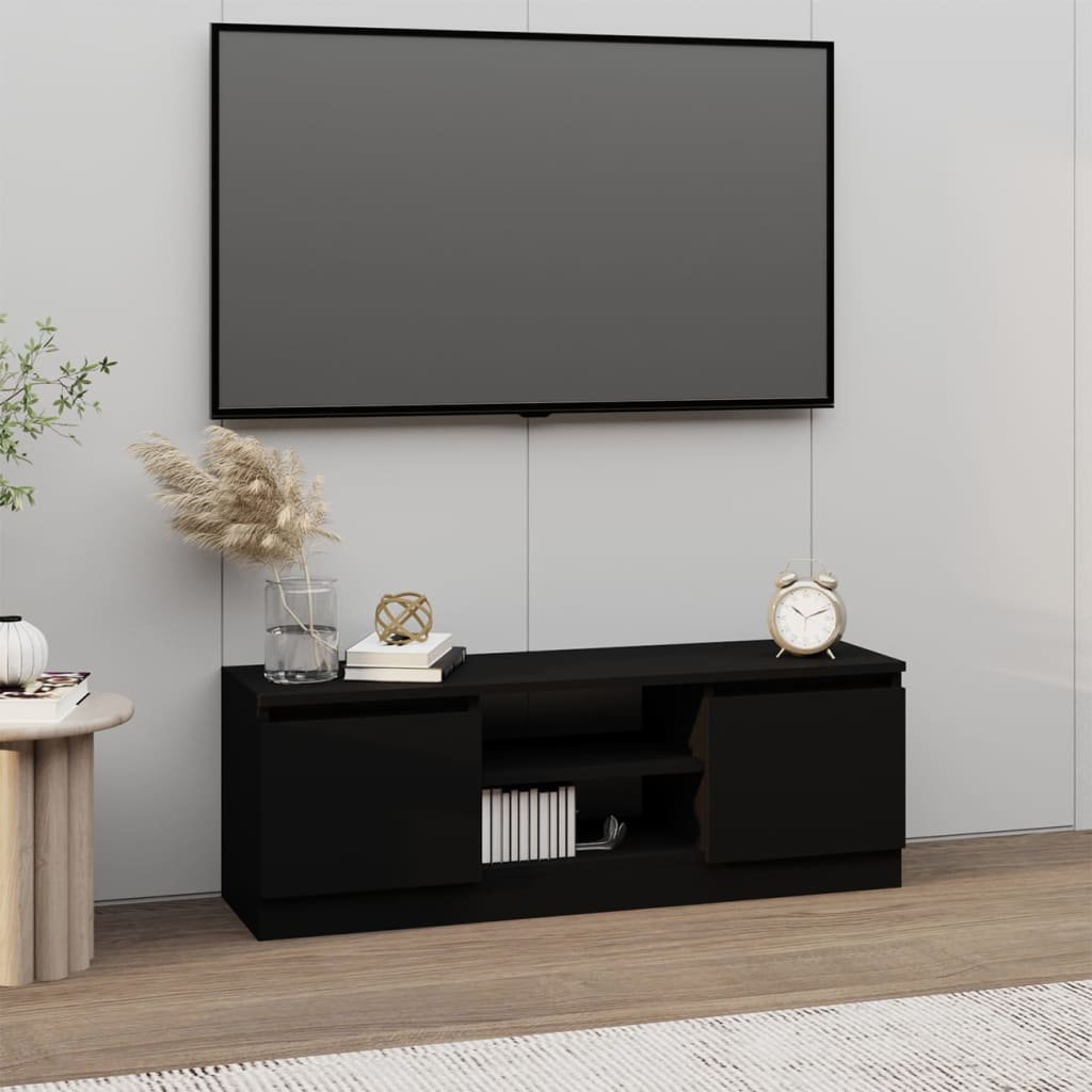 Vetonek Mueble de TV con puerta negro 102x30x36 cm