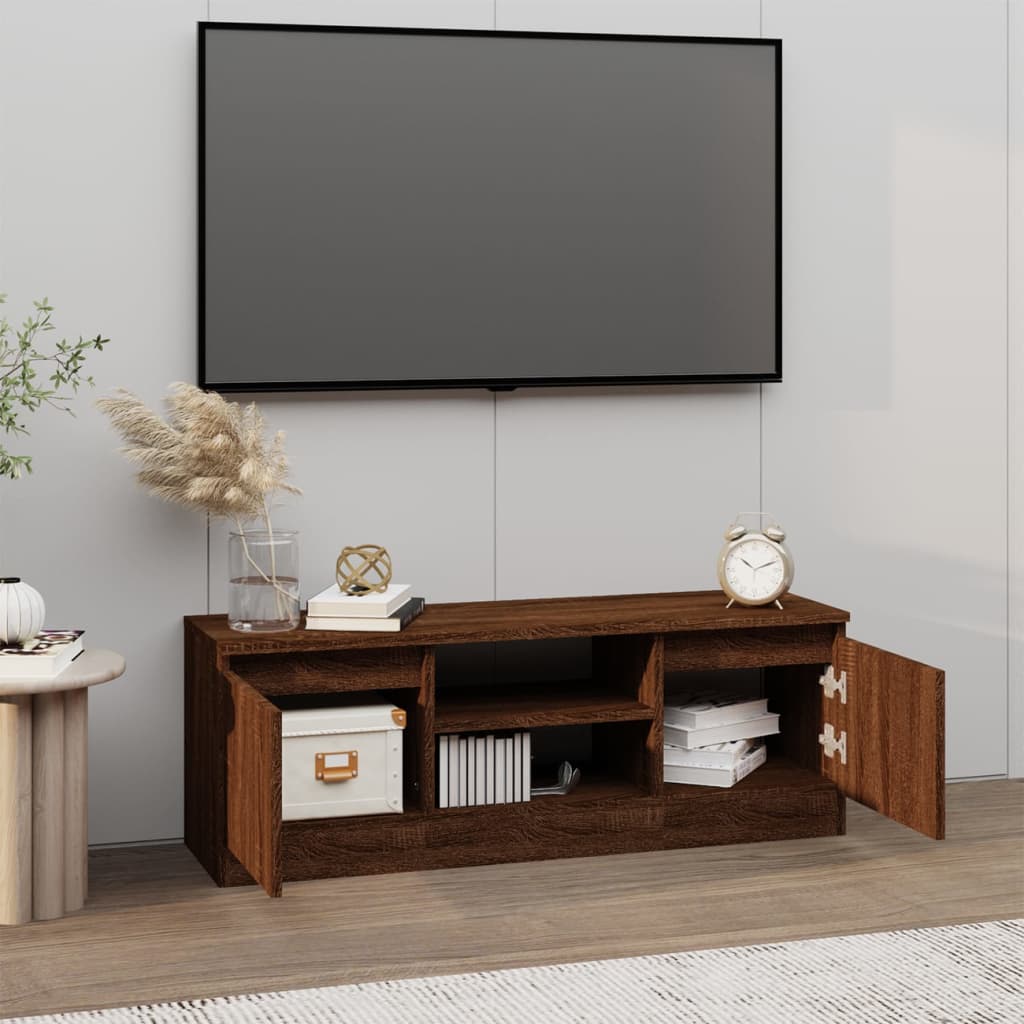 Mueble de TV con puerta roble marrón 102x30x36 cm