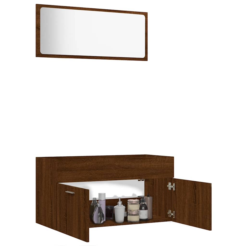 Set de muebles baño 2 pzas madera marrón roble - Vetonek