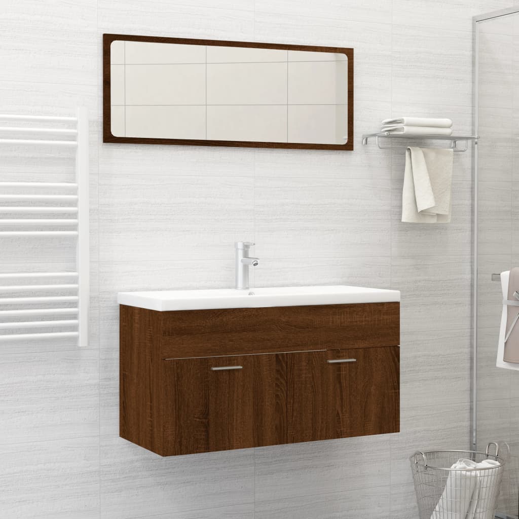 Vetonek Set de muebles baño 2 pzas madera contrachapada marrón roble