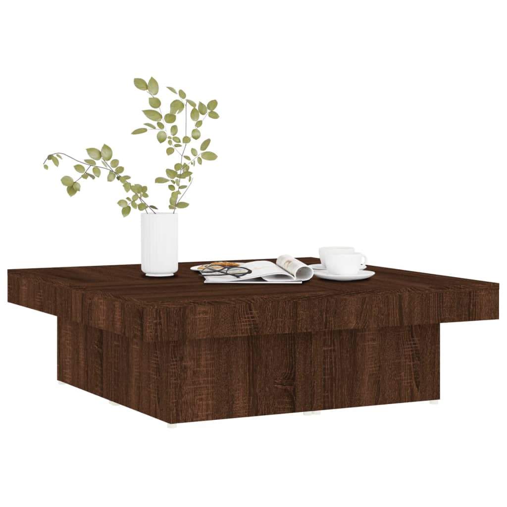 Mesa de centro de madera roble marrón 90x90x28 cm