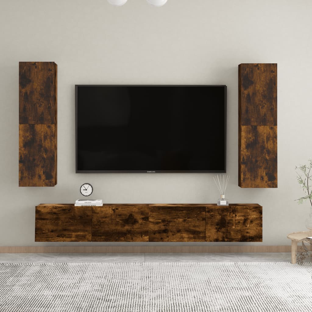 Vetonek Muebles TV de pared 2 uds color roble ahumado 30,5x30x110 cm