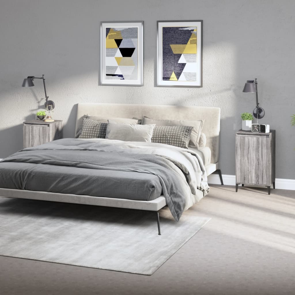 Vetonek Mesitas de noche 2 uds madera contrachapada gris 40x35x70 cm