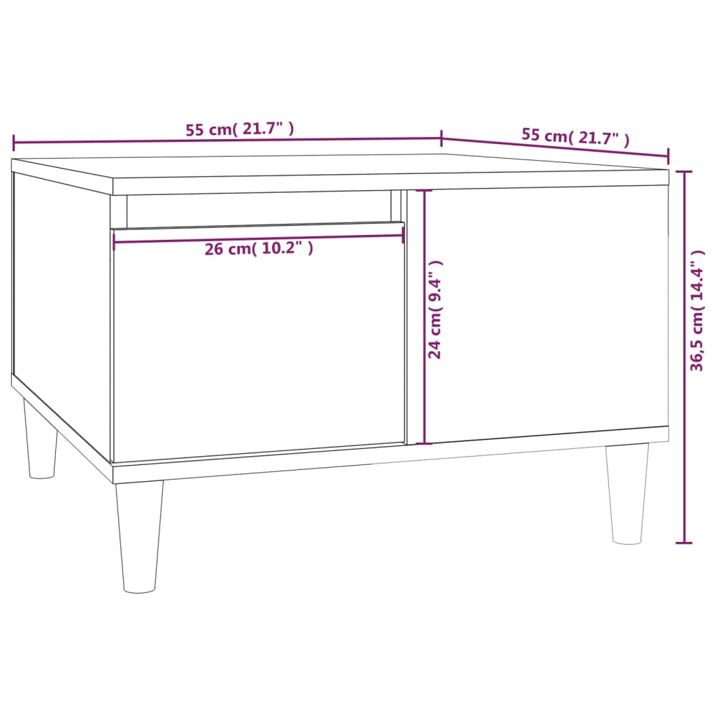 Mesa de centro madera contrachapada blanco 55x55x36,5 cm vidaXL