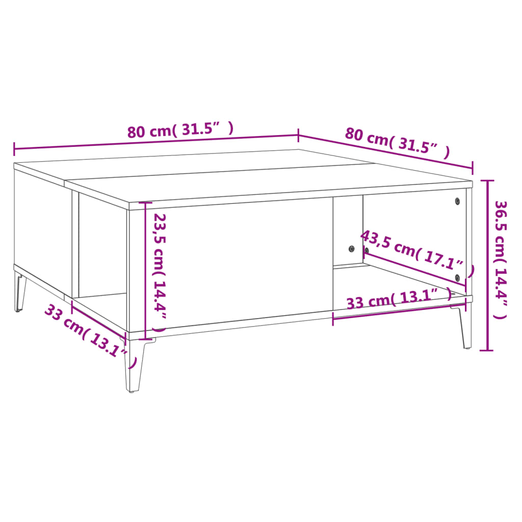 Tavolo centrale in compensato cemento grigio 80x80x36.5 cm