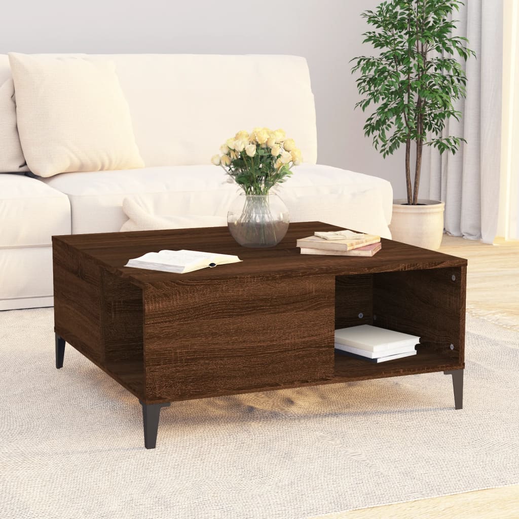 Brown Oak Wood Center Table 80x80x36.5 cm