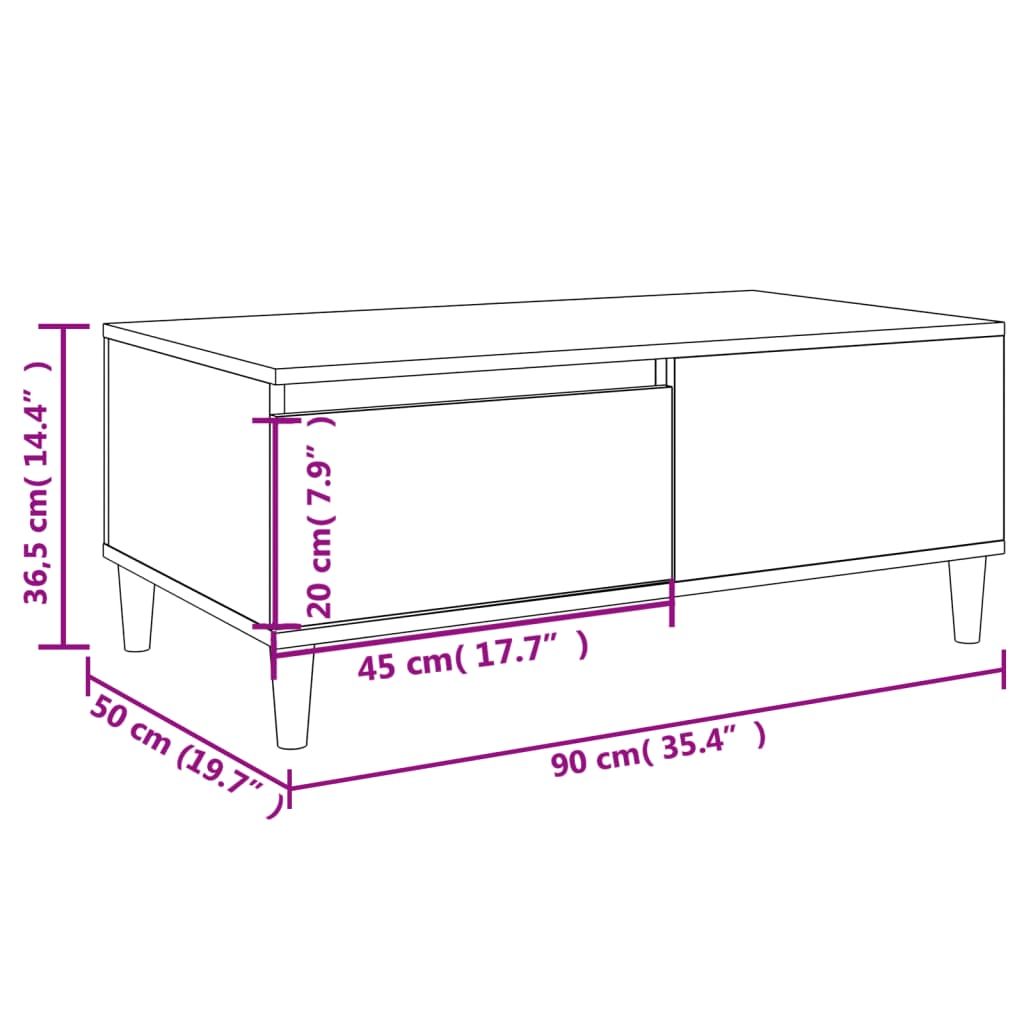 Mesa de centro madera blanco brillo 90x50x36,5 cm vidaXL