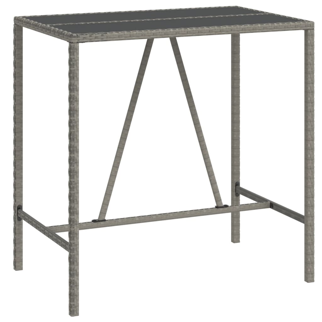 Mesa alta bar con superficie vidrio ratán PE gris 110x70x110 cm vidaXL