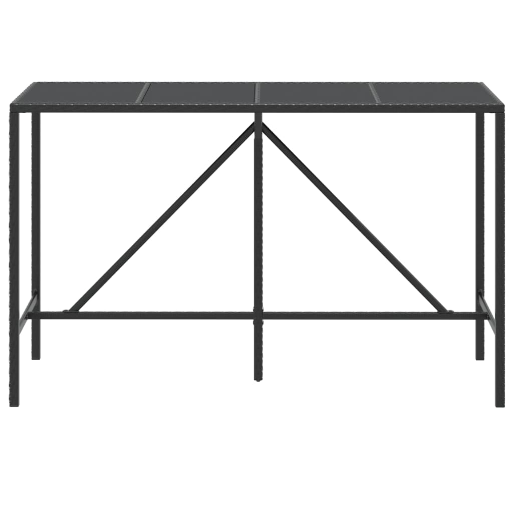 Mesa alta bar ratán PE y superficie vidrio negro 180x70x110 cm