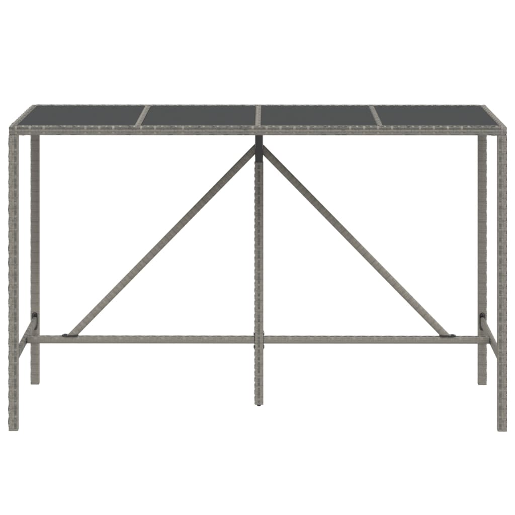 Mesa alta bar con superficie vidrio ratán PE gris 180x70x110 cm