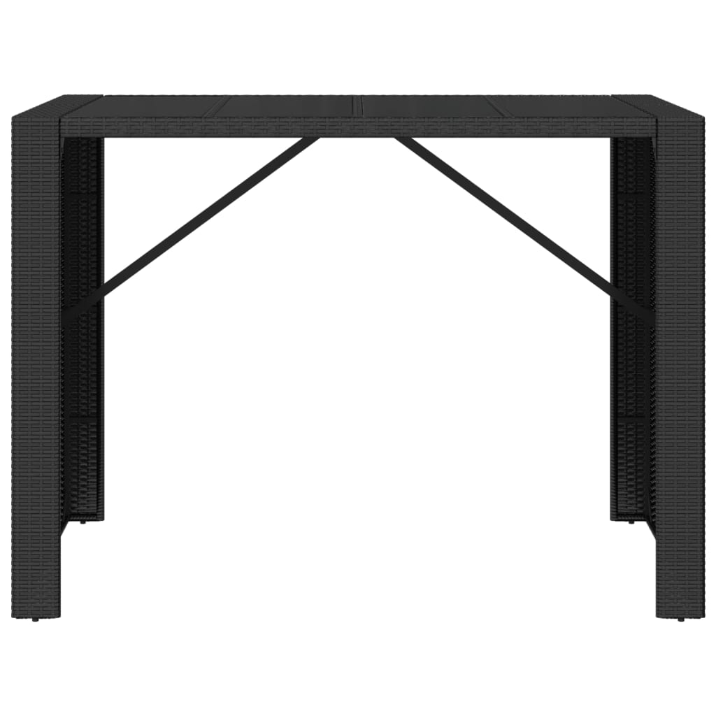 Table high bar ratán pe and surface black glass 145x80x110 cm